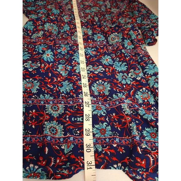 Renee C Boho Floral Mini Dress Blue Red Print Women’s Size Small Tunic Style - Picture 5 of 8